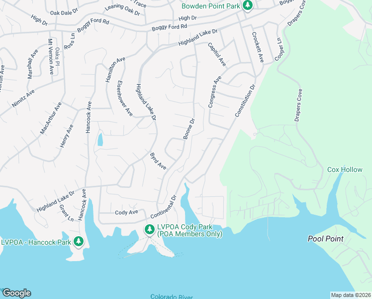 map of restaurants, bars, coffee shops, grocery stores, and more near 3201 Boone Drive in Lago Vista