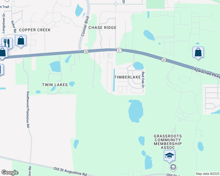 map of restaurants, bars, coffee shops, grocery stores, and more near 2408 Quazar Circle in Tallahassee