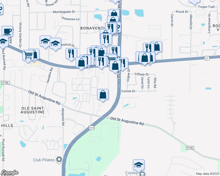 map of restaurants, bars, coffee shops, grocery stores, and more near 1321 Kings Drive in Tallahassee