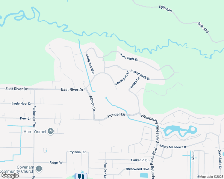 map of restaurants, bars, coffee shops, grocery stores, and more near 9485 East River Drive in Navarre