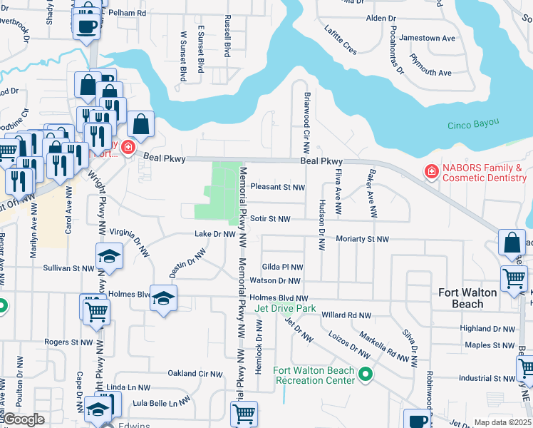 map of restaurants, bars, coffee shops, grocery stores, and more near 233 Sotir Street Northwest in Fort Walton Beach