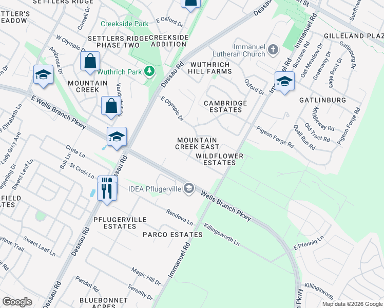 map of restaurants, bars, coffee shops, grocery stores, and more near 911 East Olympic Drive in Pflugerville