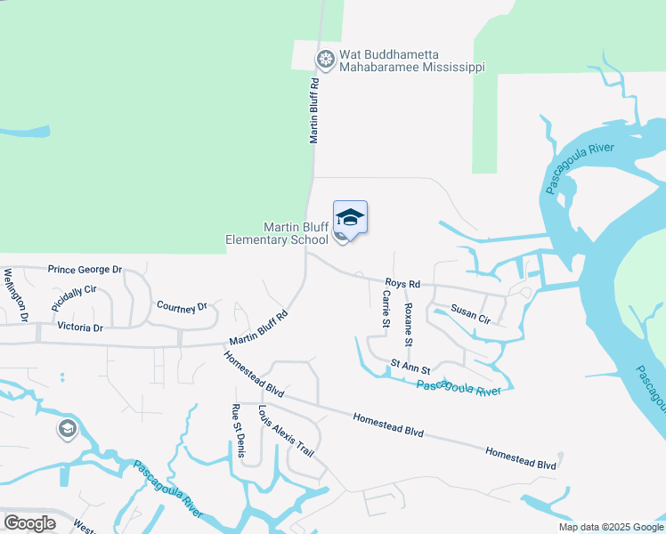 map of restaurants, bars, coffee shops, grocery stores, and more near 1306 Roys Road in Gautier