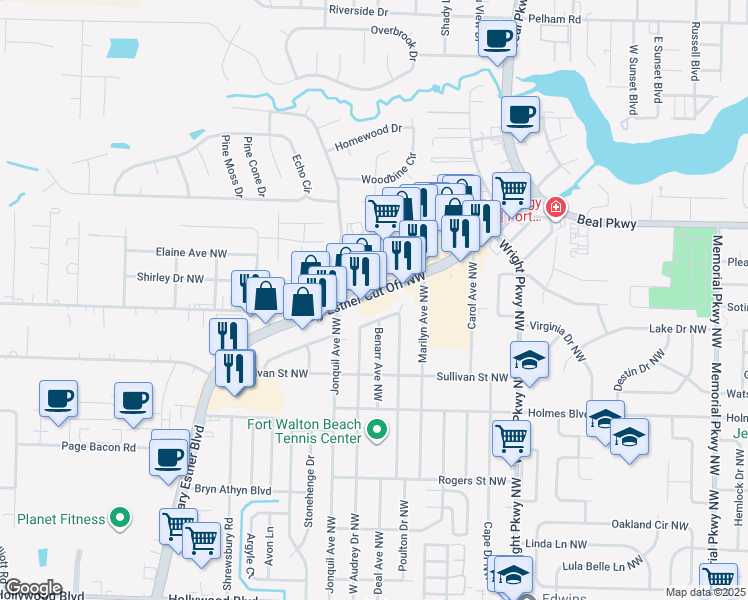 map of restaurants, bars, coffee shops, grocery stores, and more near 435 Mary Esther Boulevard in Mary Esther