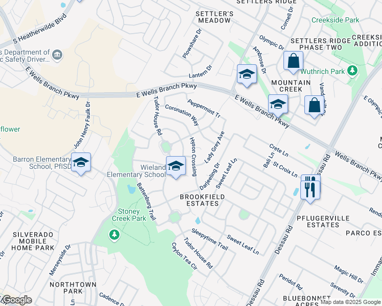 map of restaurants, bars, coffee shops, grocery stores, and more near 14904 Hyson Crossing in Pflugerville