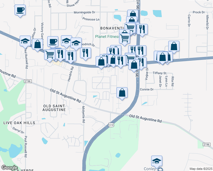map of restaurants, bars, coffee shops, grocery stores, and more near 2855 Apalachee Parkway in Tallahassee