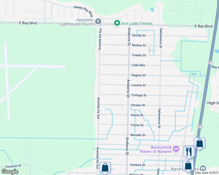 map of restaurants, bars, coffee shops, grocery stores, and more near 8157 Lucena Street in Navarre