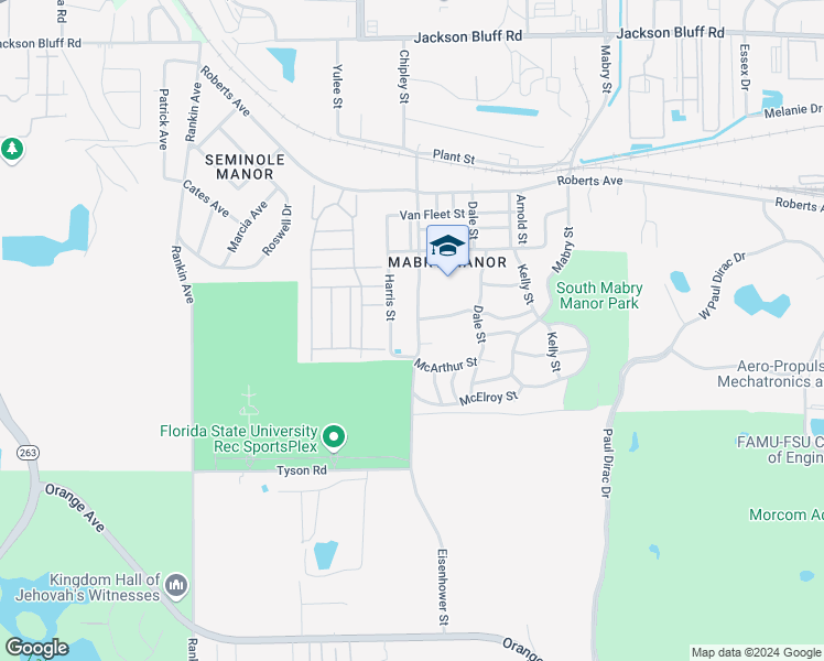 map of restaurants, bars, coffee shops, grocery stores, and more near 1710 Eisenhower Street in Tallahassee