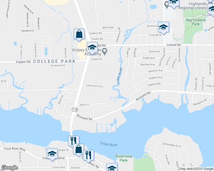 map of restaurants, bars, coffee shops, grocery stores, and more near 10453 Centerwood Court in Jacksonville