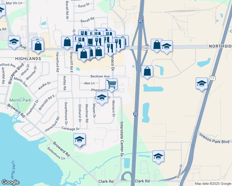 map of restaurants, bars, coffee shops, grocery stores, and more near 10415 Monaco Drive in Jacksonville