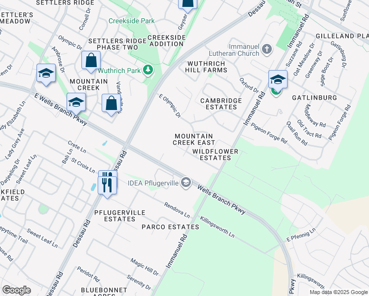 map of restaurants, bars, coffee shops, grocery stores, and more near 911 East Olympic Drive in Pflugerville
