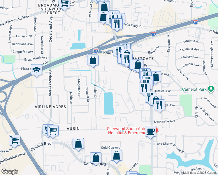 map of restaurants, bars, coffee shops, grocery stores, and more near 2953 Magazine Drive in Baton Rouge