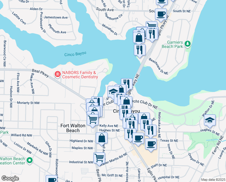 map of restaurants, bars, coffee shops, grocery stores, and more near 17 Lucile Street in Fort Walton Beach