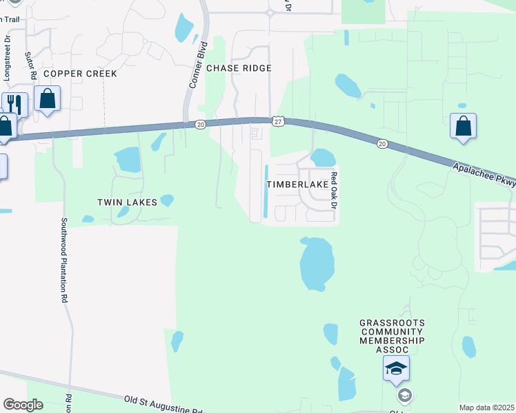 map of restaurants, bars, coffee shops, grocery stores, and more near 2408 Quazar Circle in Tallahassee