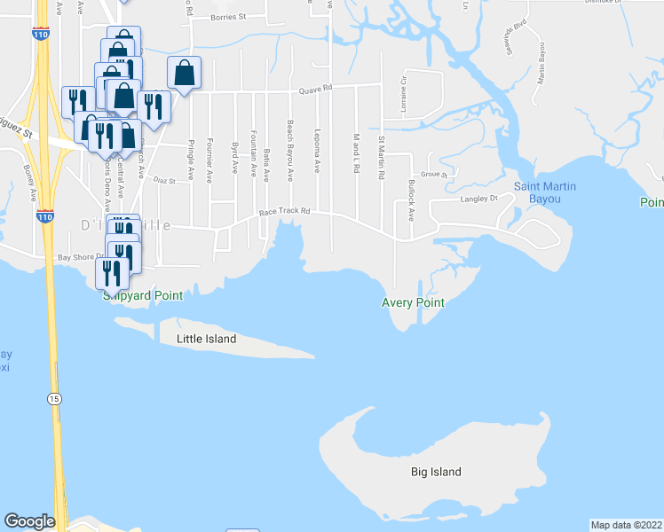 map of restaurants, bars, coffee shops, grocery stores, and more near 5801 Brittany Ave in Biloxi