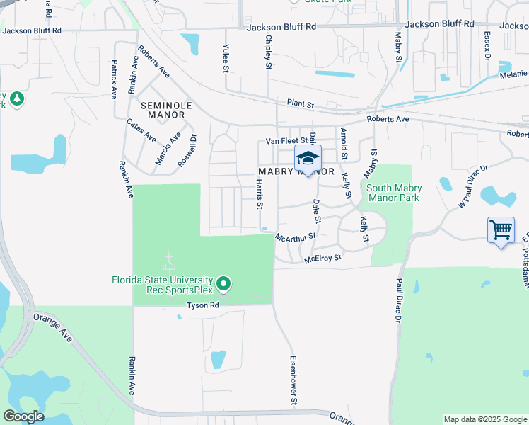 map of restaurants, bars, coffee shops, grocery stores, and more near 1710 Eisenhower Street in Tallahassee