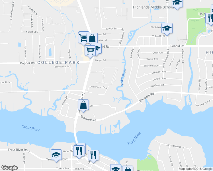 map of restaurants, bars, coffee shops, grocery stores, and more near 10453 Centerwood Court in Jacksonville