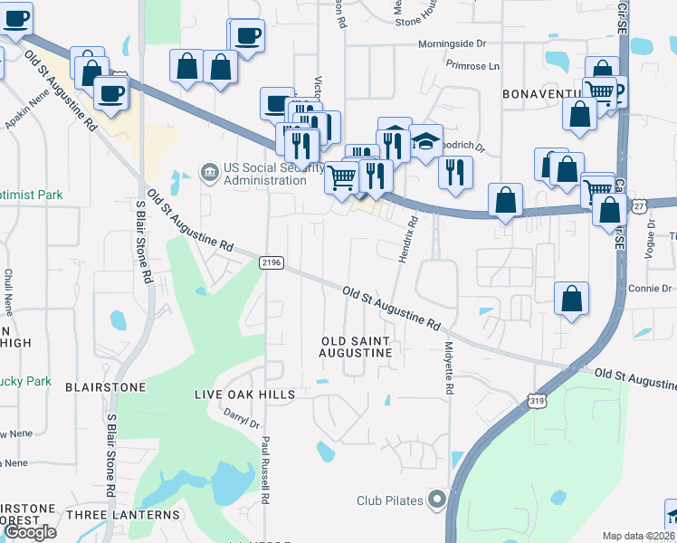 map of restaurants, bars, coffee shops, grocery stores, and more near 1426 Stevenson Drive in Tallahassee