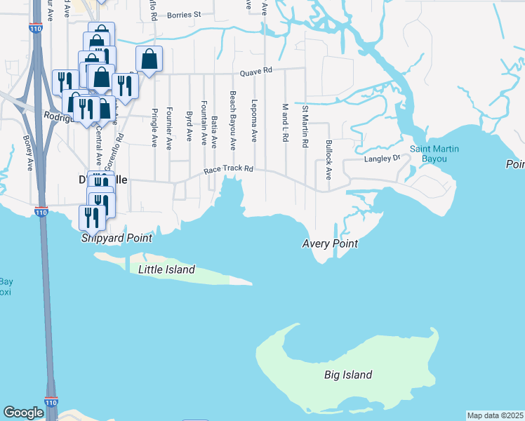 map of restaurants, bars, coffee shops, grocery stores, and more near 5801 Brittany Ave in Biloxi