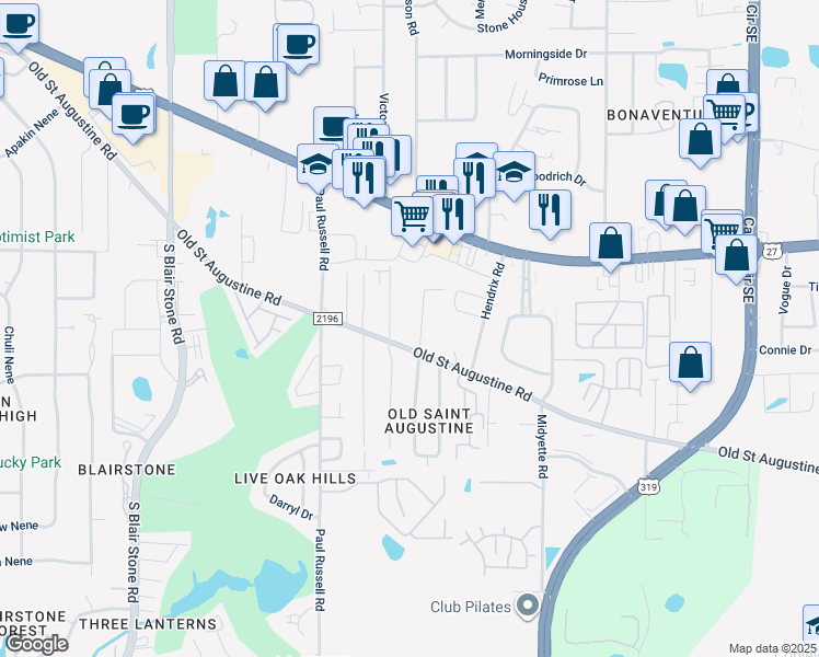 map of restaurants, bars, coffee shops, grocery stores, and more near 1426 Stevenson Drive in Tallahassee