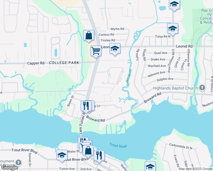 map of restaurants, bars, coffee shops, grocery stores, and more near 2883 Centerwood Dr in Jacksonville