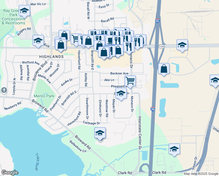 map of restaurants, bars, coffee shops, grocery stores, and more near 1038 Pheasant Drive in Jacksonville