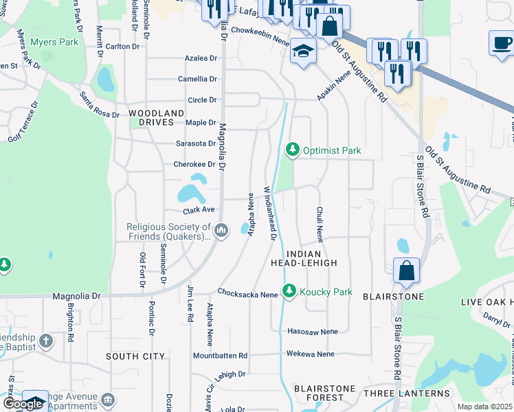 map of restaurants, bars, coffee shops, grocery stores, and more near 1905 Atapha Nene in Tallahassee