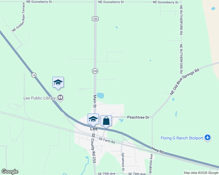 map of restaurants, bars, coffee shops, grocery stores, and more near 464 County Road 255 in Lee