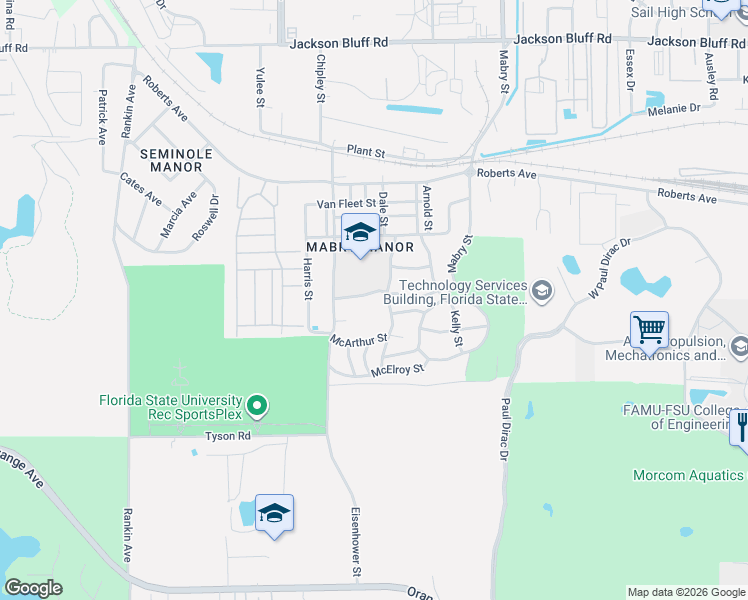 map of restaurants, bars, coffee shops, grocery stores, and more near 2829 Villamore Avenue in Tallahassee