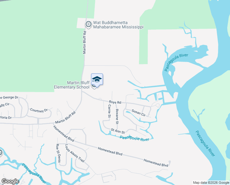 map of restaurants, bars, coffee shops, grocery stores, and more near 1016 Roys Rd in Gautier
