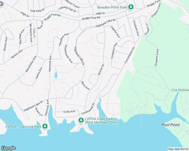 map of restaurants, bars, coffee shops, grocery stores, and more near 3201 Boone Drive in Lago Vista