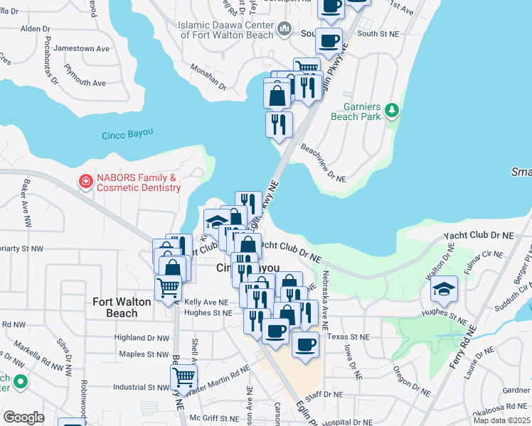 map of restaurants, bars, coffee shops, grocery stores, and more near 7 Laguna Street in Fort Walton Beach
