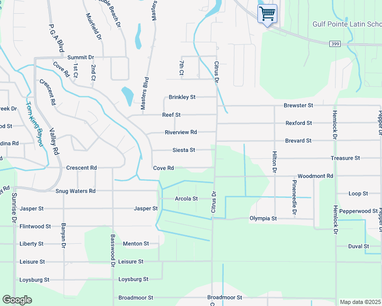 map of restaurants, bars, coffee shops, grocery stores, and more near 7217 Siesta Street in Navarre