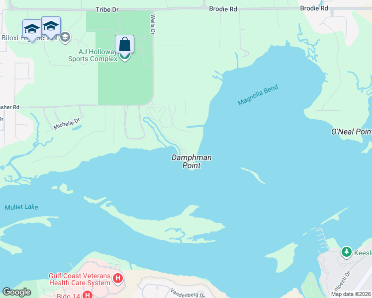 map of restaurants, bars, coffee shops, grocery stores, and more near 630 Bay Cove Dr in Biloxi