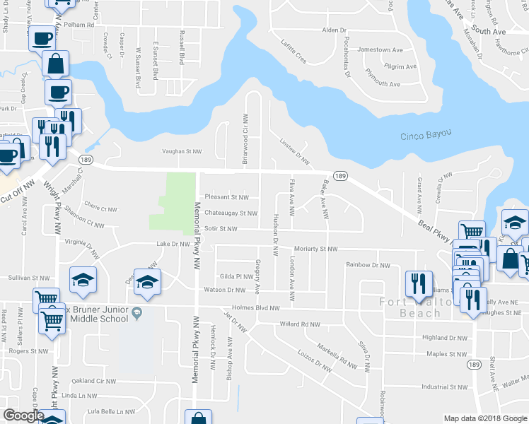 map of restaurants, bars, coffee shops, grocery stores, and more near 211 Mcarthur Avenue Northwest in Fort Walton Beach