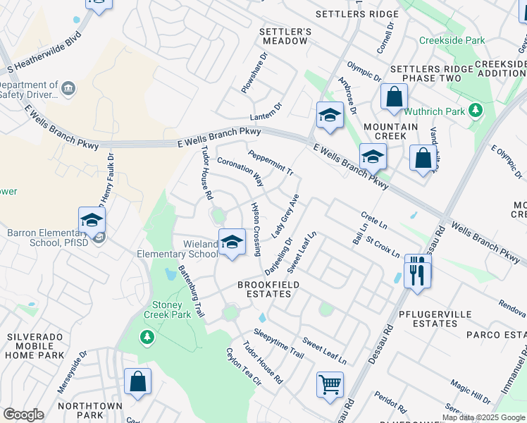 map of restaurants, bars, coffee shops, grocery stores, and more near 14904 Hyson Crossing in Pflugerville