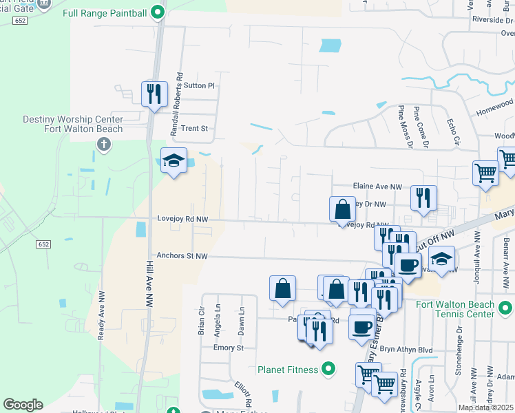 map of restaurants, bars, coffee shops, grocery stores, and more near 213 Cypress Street in Fort Walton Beach