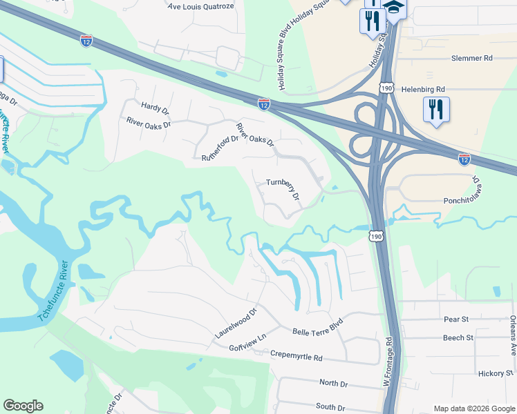 map of restaurants, bars, coffee shops, grocery stores, and more near 104 Bent Tree Court in Covington