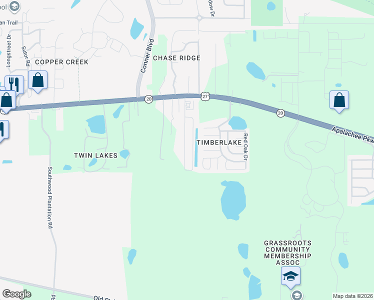 map of restaurants, bars, coffee shops, grocery stores, and more near 2408 Quazar Circle in Tallahassee