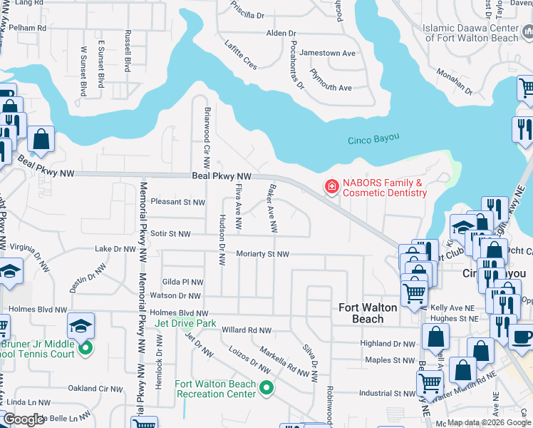 map of restaurants, bars, coffee shops, grocery stores, and more near 125 Sotir Street Northwest in Fort Walton Beach