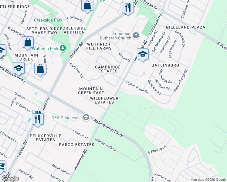 map of restaurants, bars, coffee shops, grocery stores, and more near 1010 Immanuel Road in Pflugerville