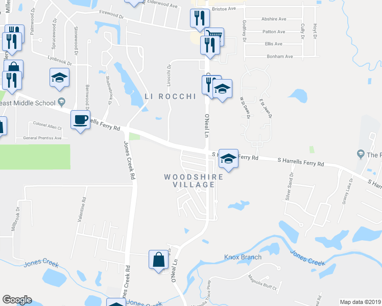 map of restaurants, bars, coffee shops, grocery stores, and more near 15956 South Harrells Ferry Road in Baton Rouge