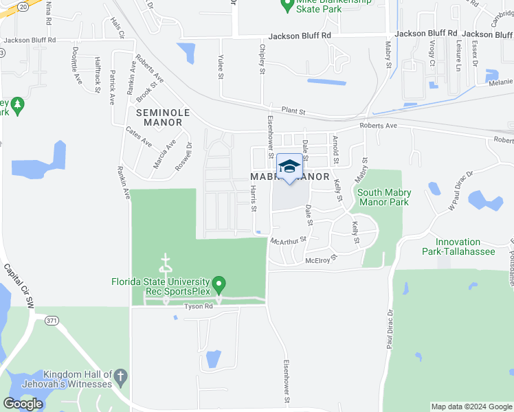 map of restaurants, bars, coffee shops, grocery stores, and more near 1637 Harris Street in Tallahassee