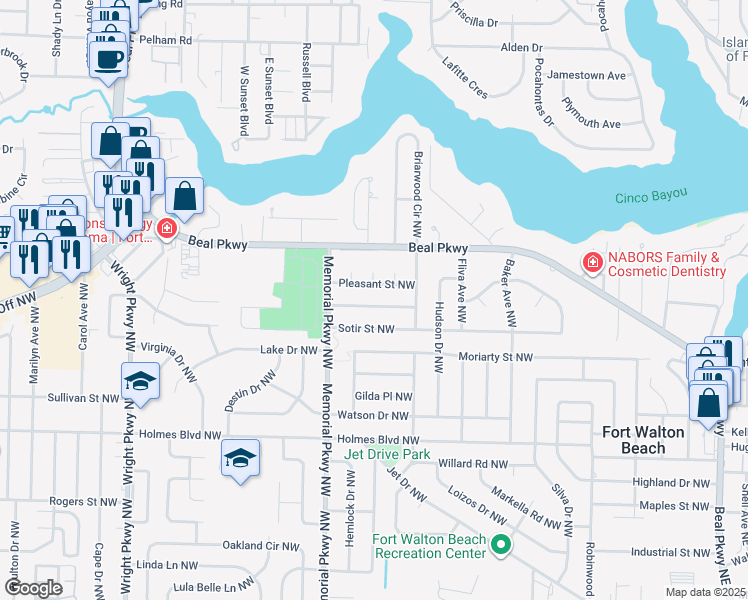 map of restaurants, bars, coffee shops, grocery stores, and more near 221 Pleasant Street Northwest in Fort Walton Beach
