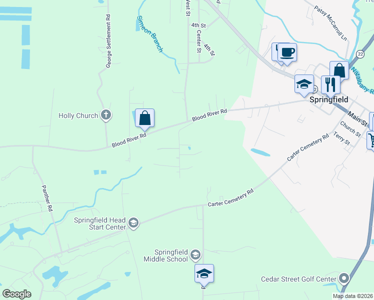 map of restaurants, bars, coffee shops, grocery stores, and more near 24546 Jones Road in Springfield