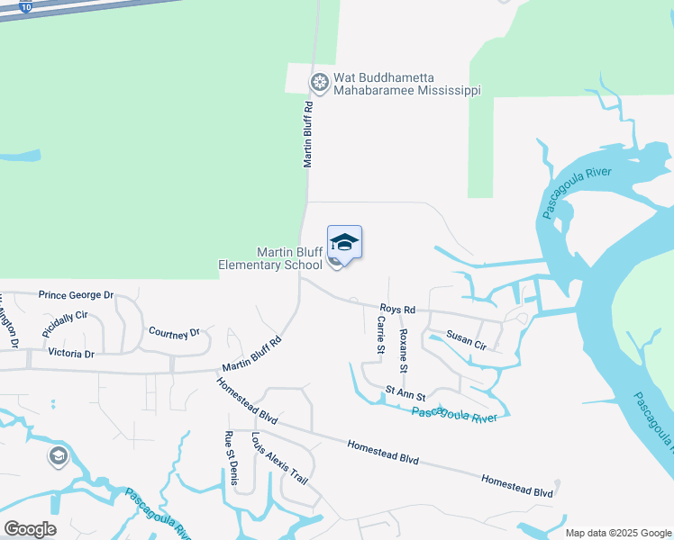 map of restaurants, bars, coffee shops, grocery stores, and more near 1306 Roys Road in Gautier