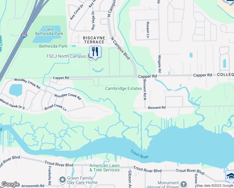 map of restaurants, bars, coffee shops, grocery stores, and more near 3845 Anderson Woods Drive in Jacksonville