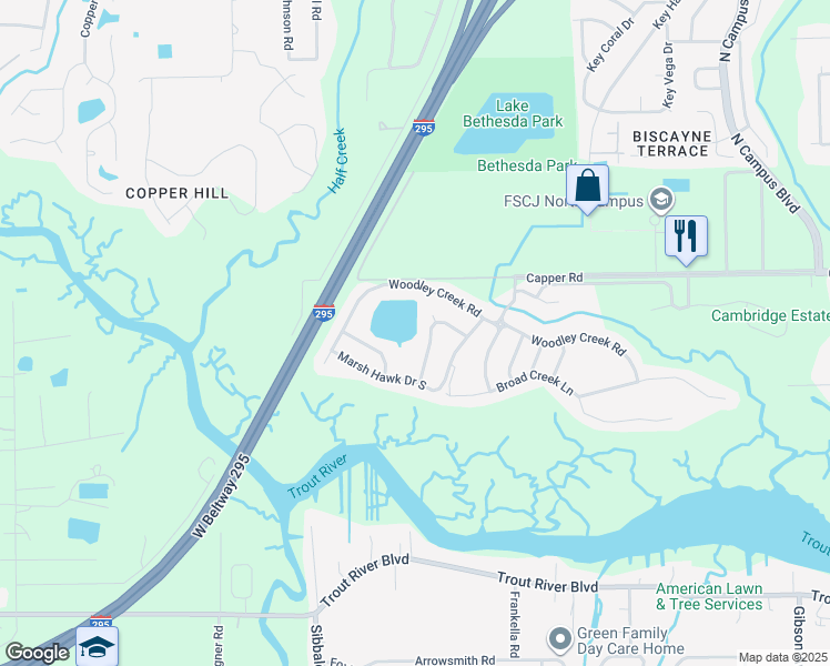 map of restaurants, bars, coffee shops, grocery stores, and more near 4382 Red Tip Court in Jacksonville