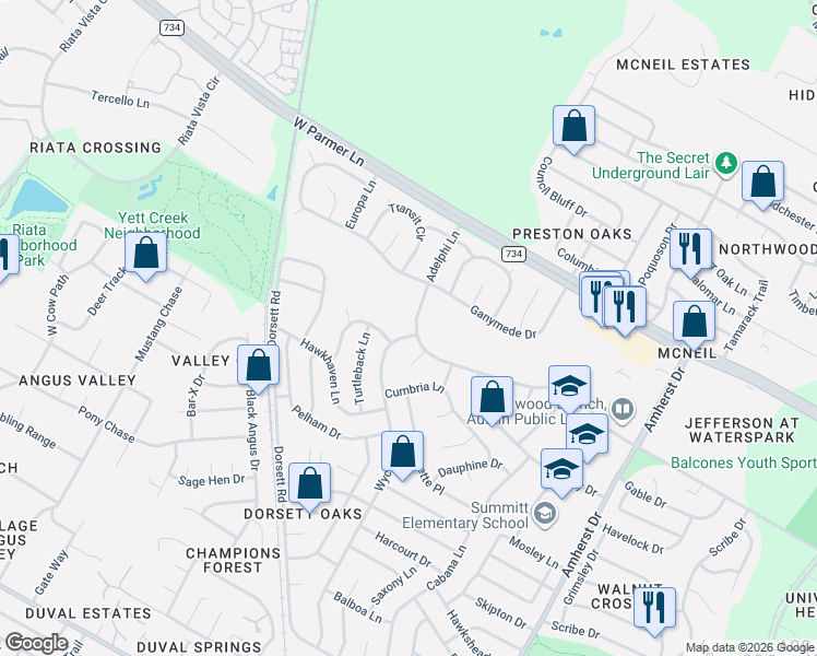 map of restaurants, bars, coffee shops, grocery stores, and more near 4609 Adelphi Lane in Austin