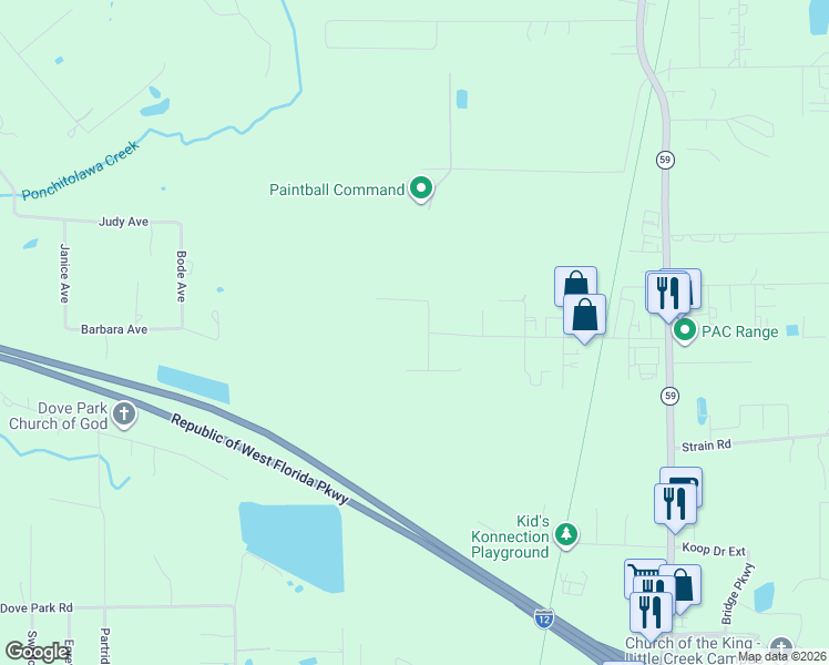 map of restaurants, bars, coffee shops, grocery stores, and more near 68389 Compass Way East in Mandeville